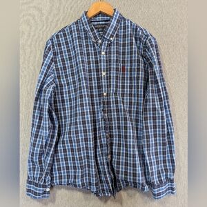 U.S. Polo Assn. Blue Plaid Button Down Shirt Men's XL Maroon Pony